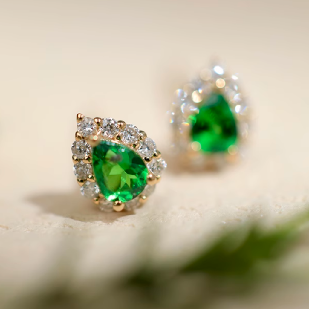 Sleeping Beauty Tsavorite Earrings, 18k Gold Tsavorite Studs
