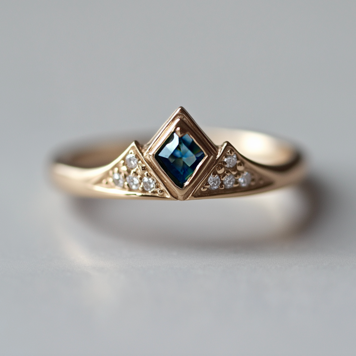 Vertex Sapphire ring with Diamond, Sapphire Ring, Mountain Wedding Ring