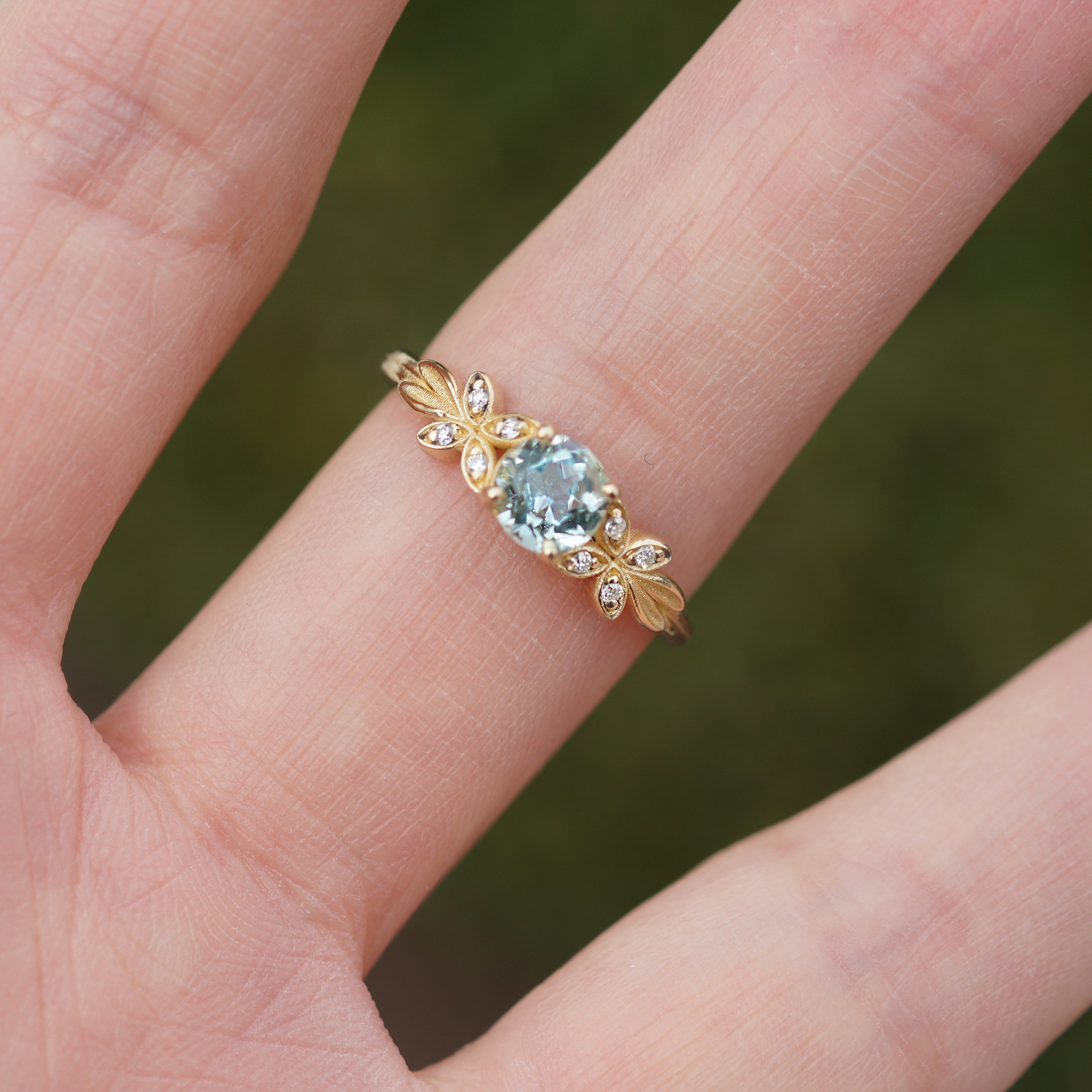 Blue Aquamarine Engagement Ring, Aquamarine Ring Gold