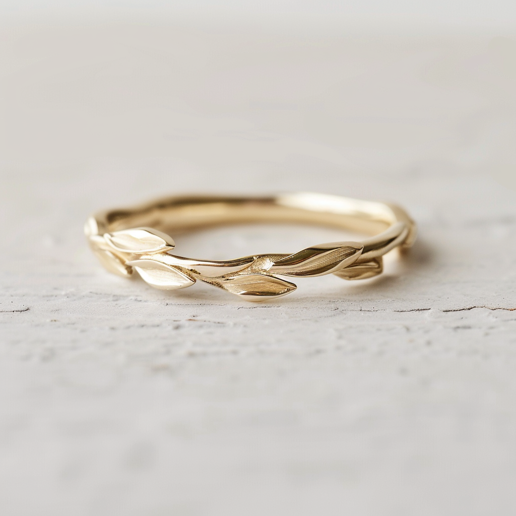 14k Gold Wedding Matching Leafy Ring
