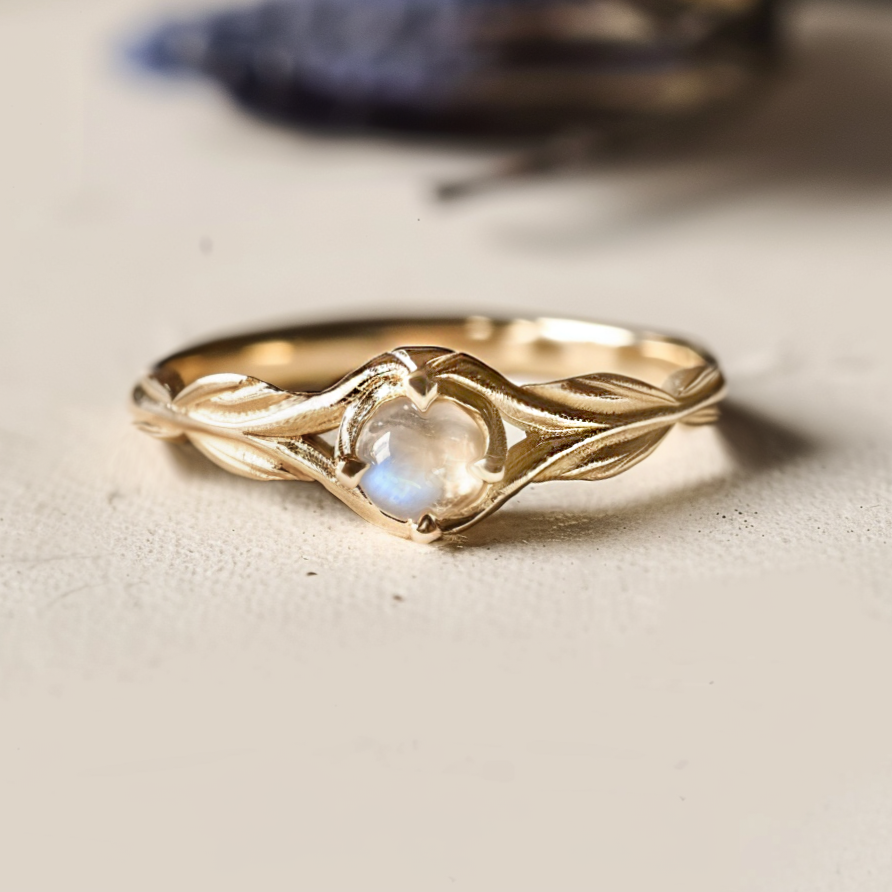 14k Gold Moonstone Engagement Ring JadedDesignNYC