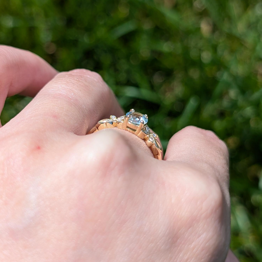 Blue Aquamarine Engagement Ring, Aquamarine Ring Gold