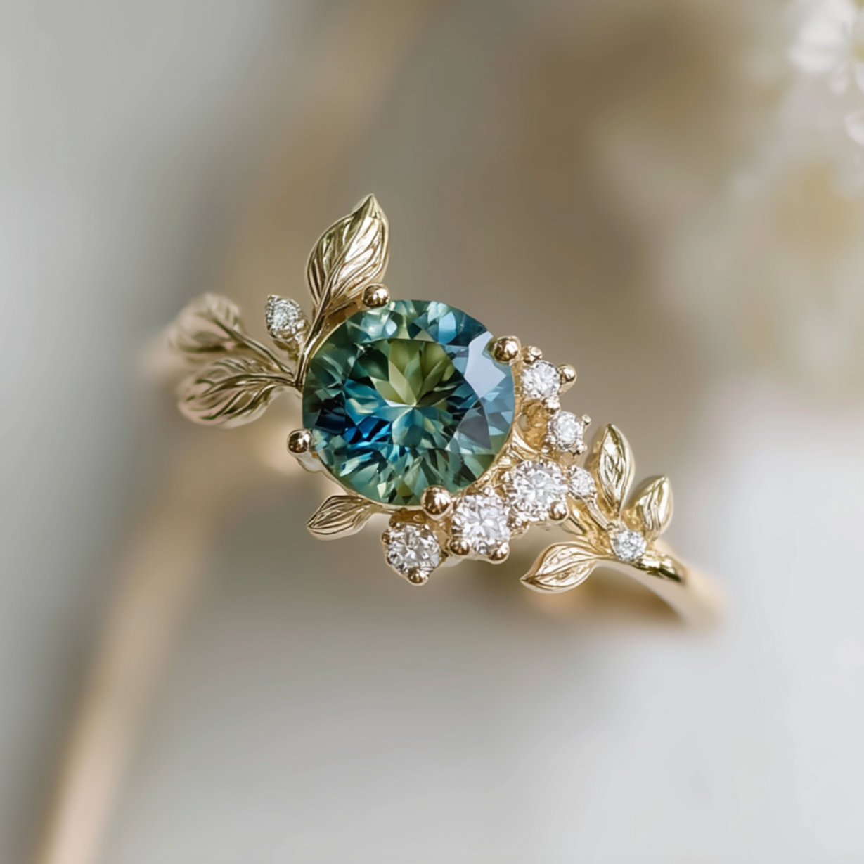 Blue Sapphire Engagement ring, Solid yellow gold Sapphire Wedding ring