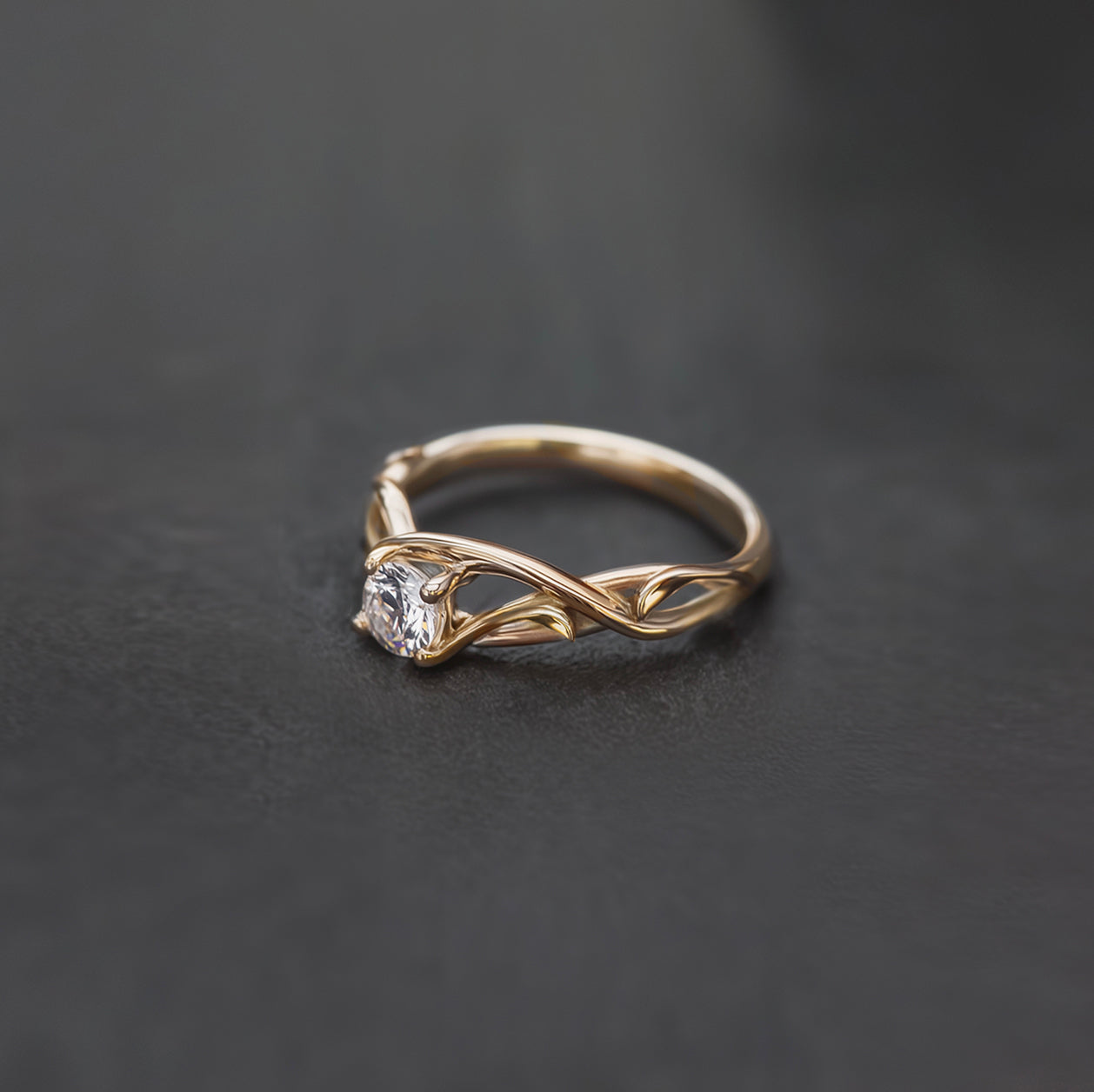 Diamond Engagement Ring, 14k Gold Diamond Engagement ring, Twisted Shank