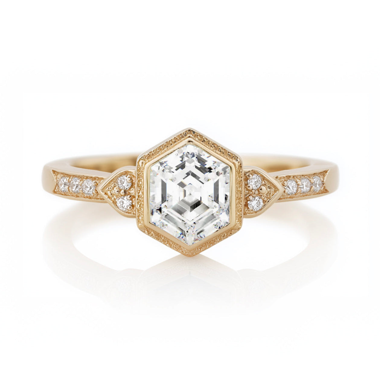 Hexagon Diamond Engagement Ring, 14k Gold Lab Diamond Engagement ring