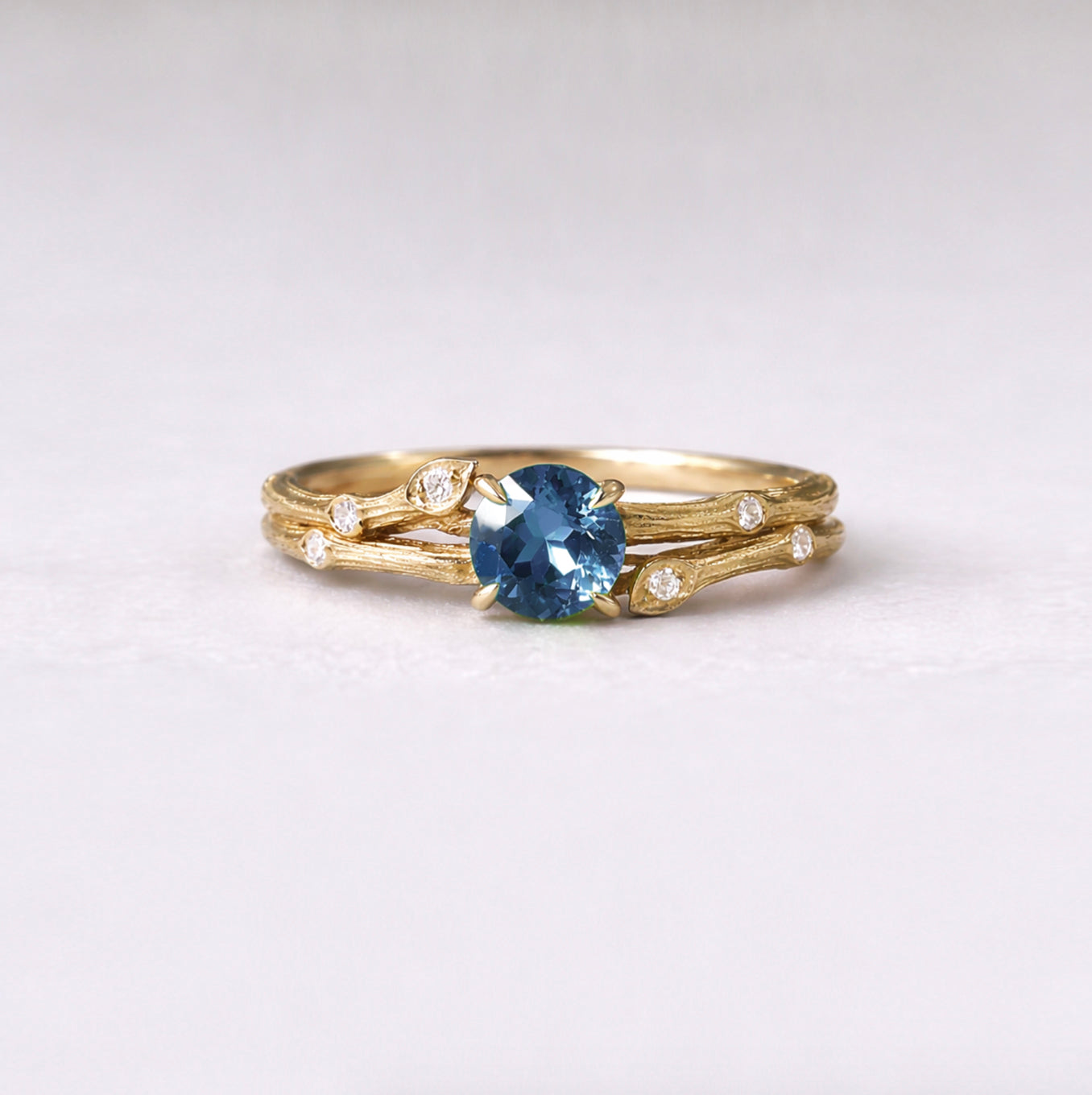 Double Twig Sapphire ring, Blue Sapphire ring, Diamond Twig Ring
