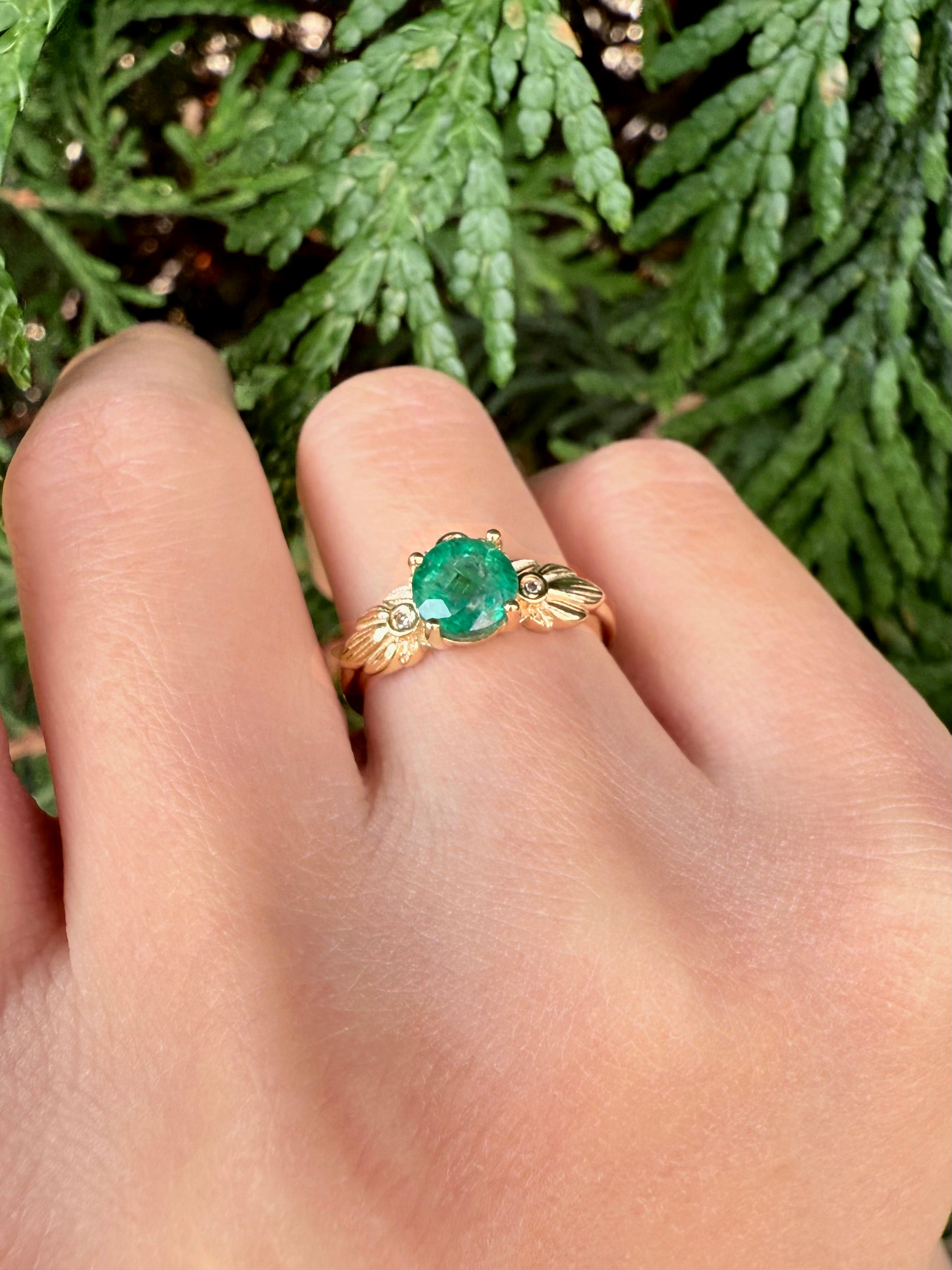 Laurel Crown Emerald Engagement Ring, Emerald Wedding Ring, Emerald Jewelry