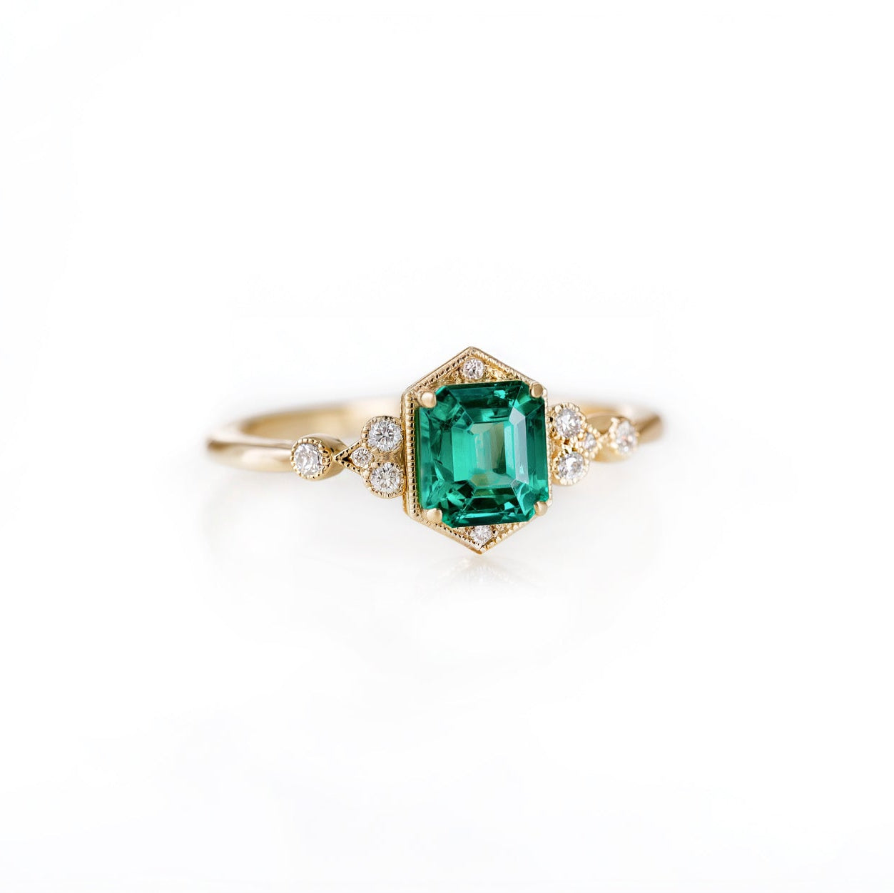 Dainty Emerald Engagement Ring, Yellow Gold Emerald Wedding Ring
