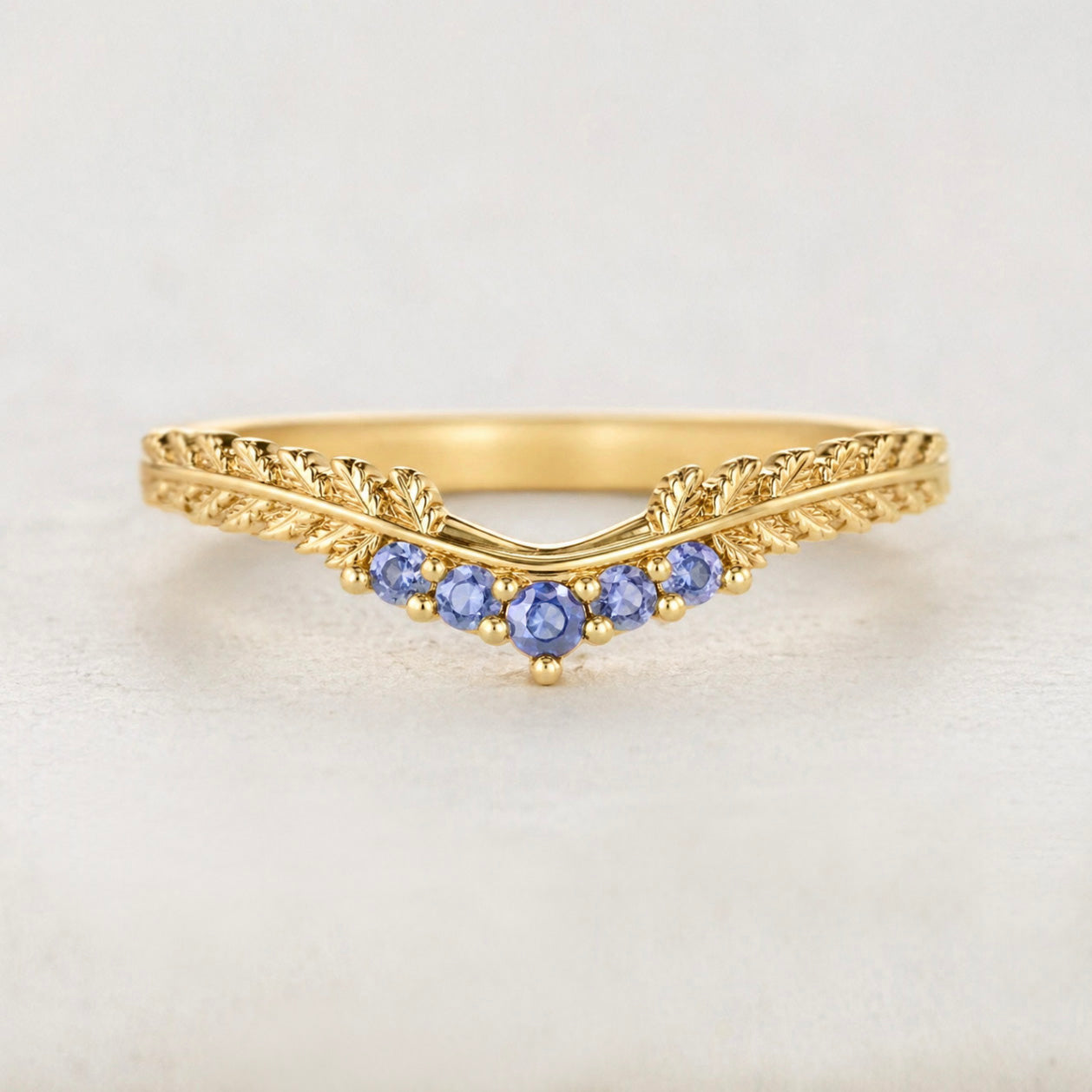 Tanzanite Fern Leaf Wedding Band, Matching Wedding Ring