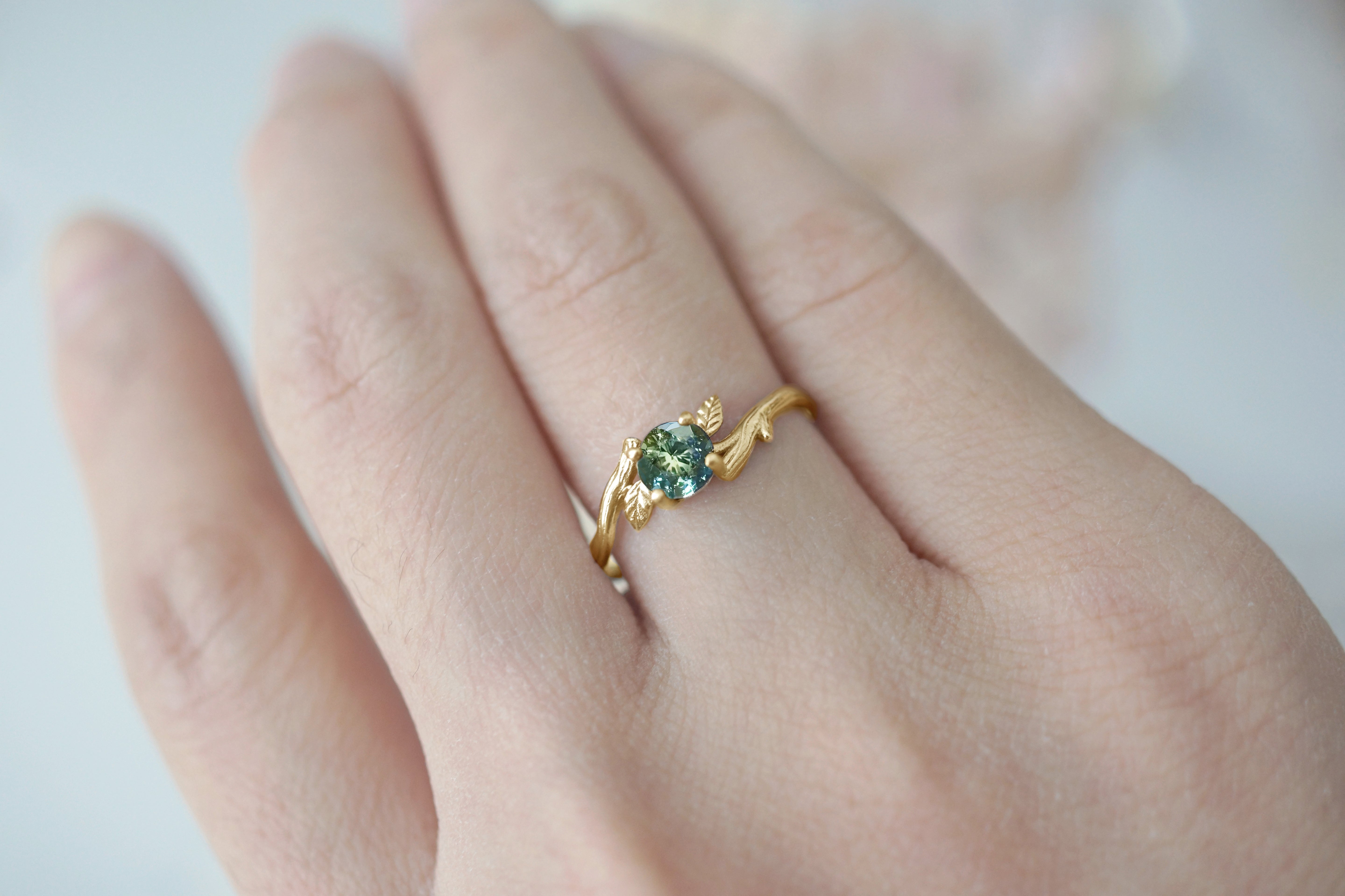 Rare Blue Green Sapphire ring, Sapphire Engagement ring