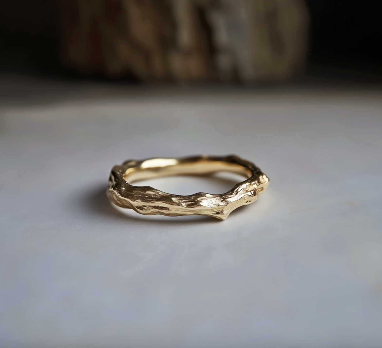 Gold twig wide band, Gold Wedding Band, Strong Band for men and women