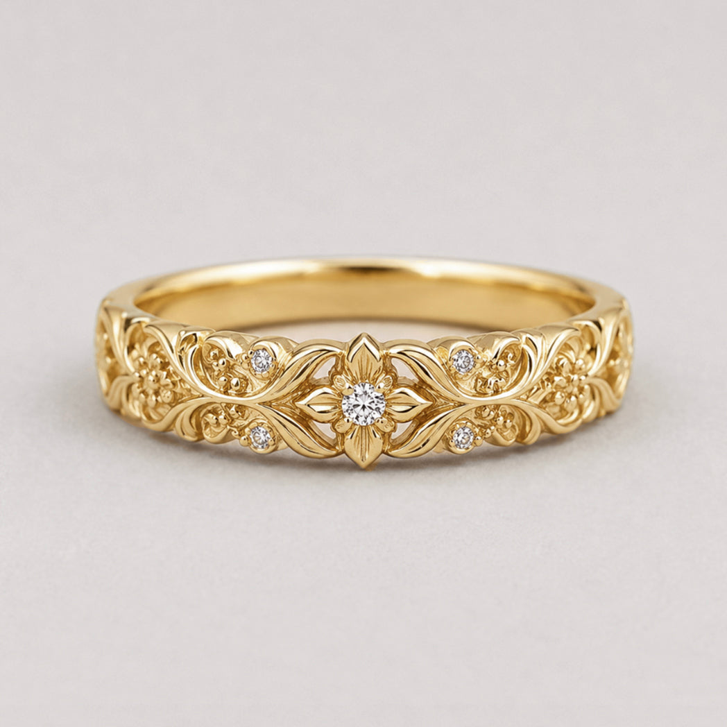 Floral Diamond Wedding Band, Diamond Wedding Ring, Wedding Band For men and women