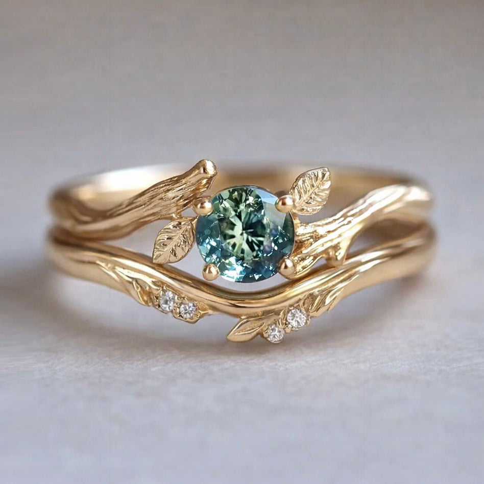 Rare Blue Green Sapphire ring, Sapphire Engagement ring