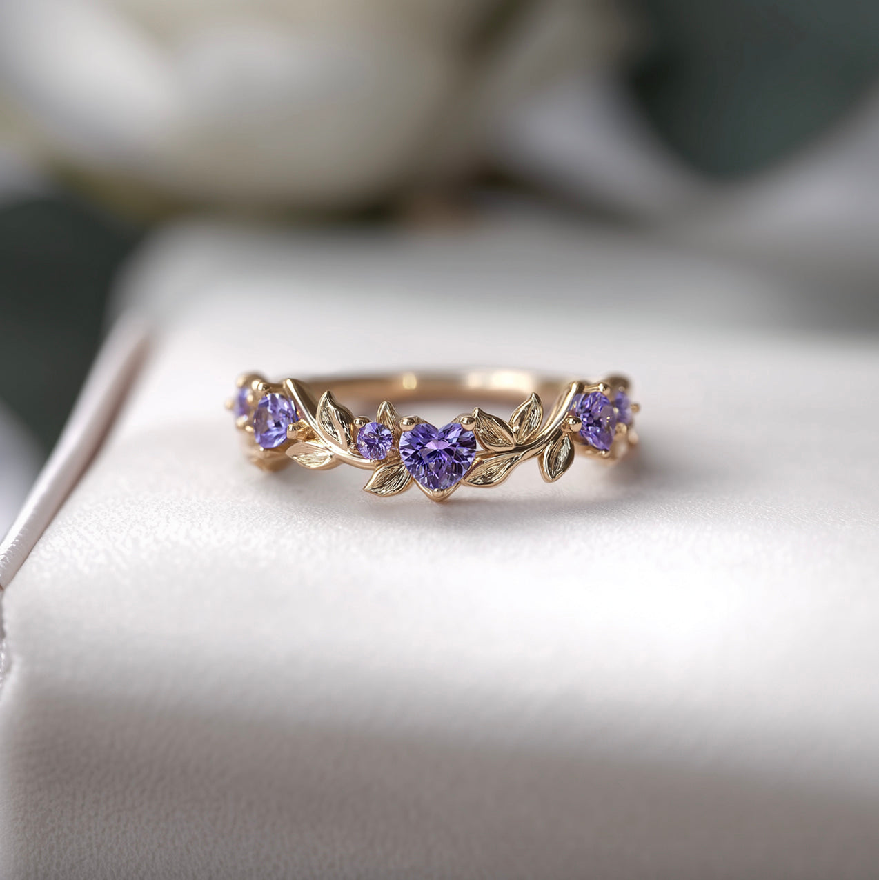 Dainty Wedding Ring, Amethyst Wedding Band, Natural Amethyst Wedding Stackable Ring
