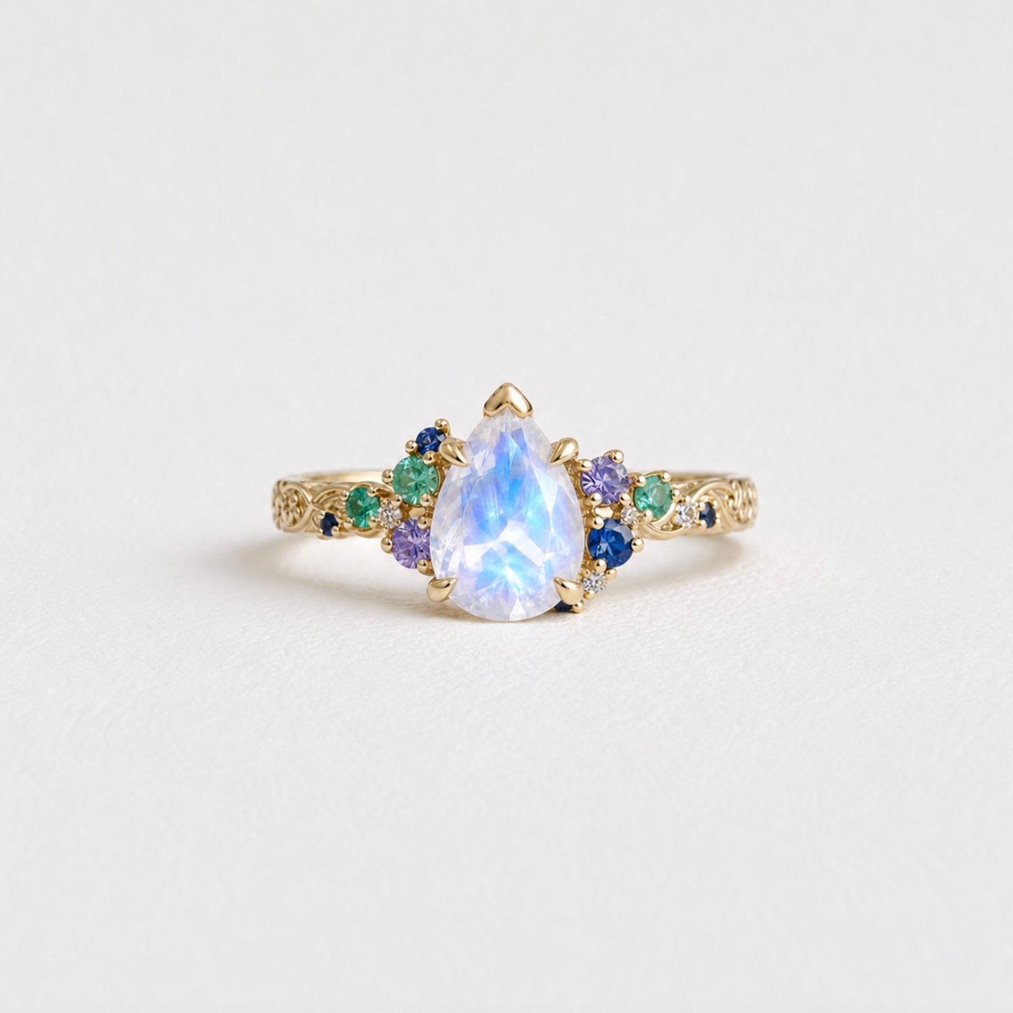Pear cut Moonstone Engagement Ring, Birthstone Engagement Ring