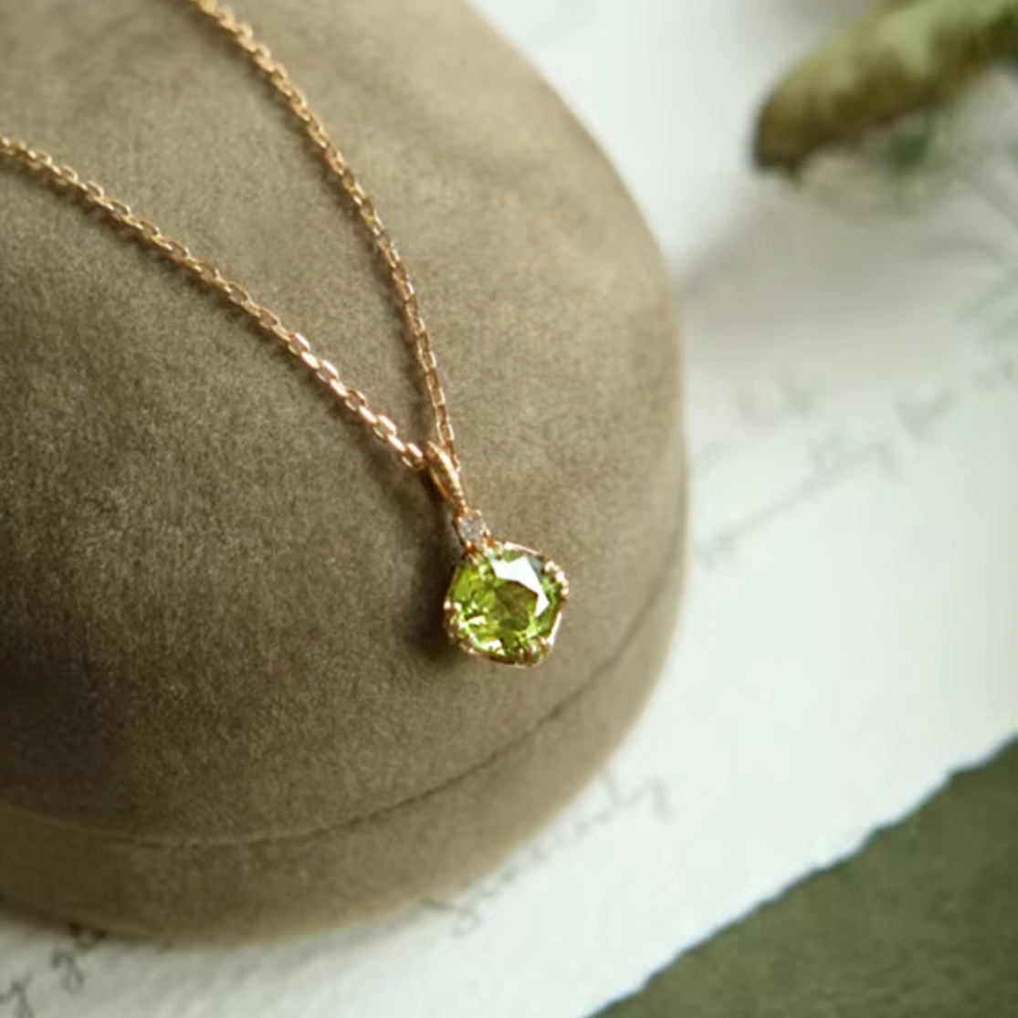 Green Natural Peridot Necklace, Sterling Silver Peridot Pendant, 925 Silver Necklace