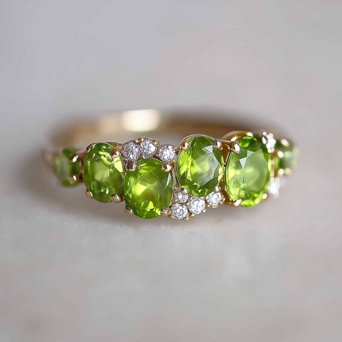 14k Yellow Gold Green Peridot Engagement ring, Peridot cluster ring
