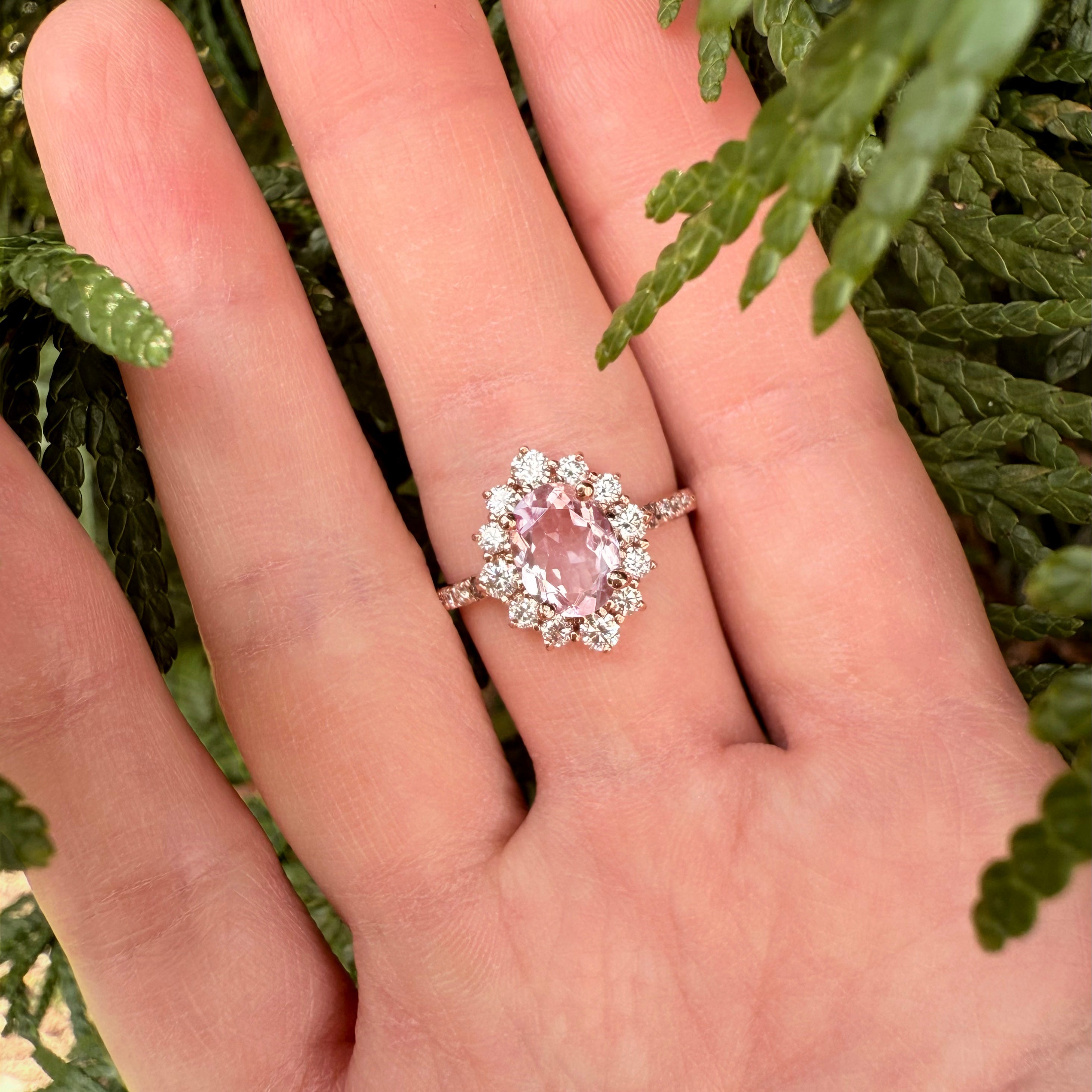 Cotton candy Rose quartz Ring, 14k Gold Engagement Ring