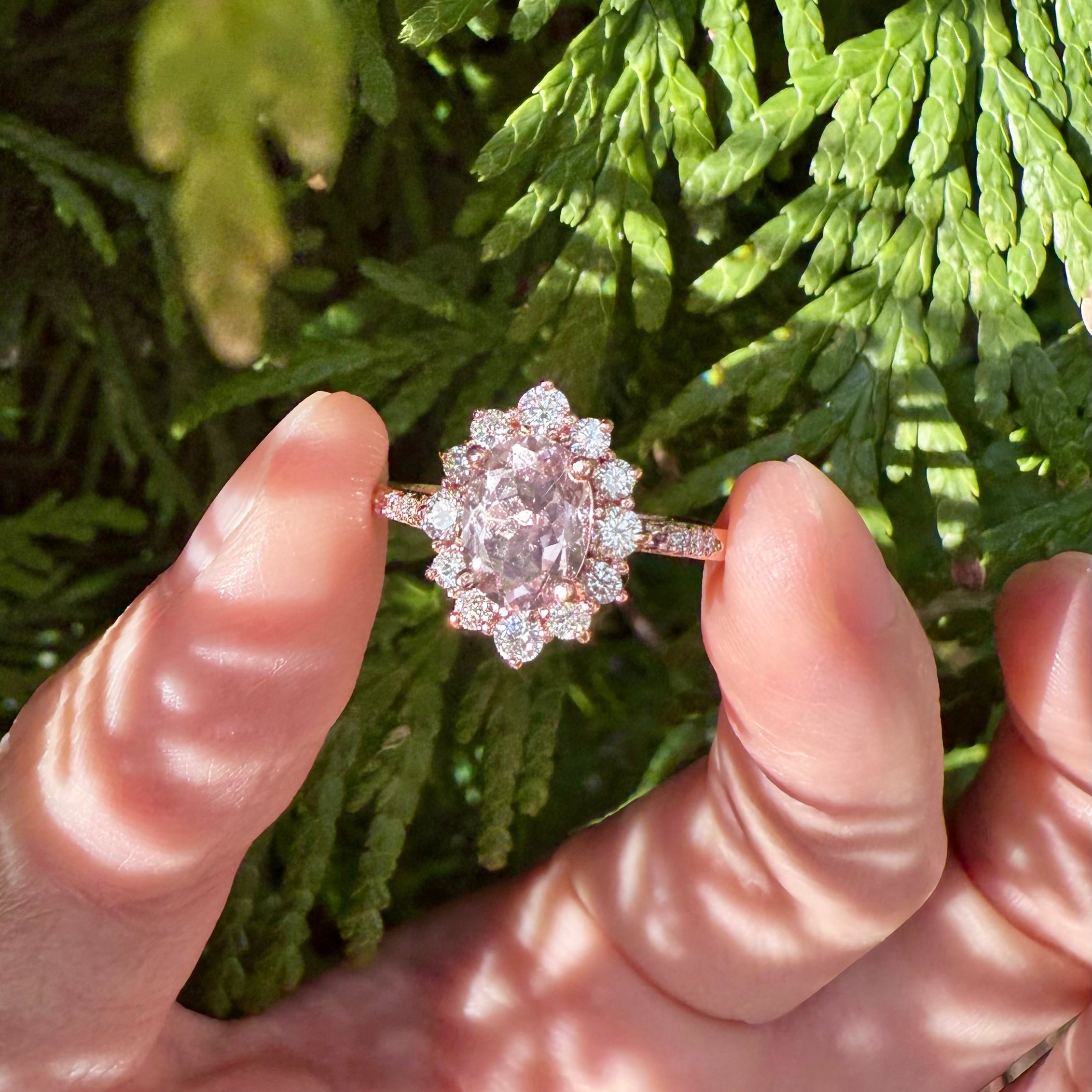 Cotton candy Rose quartz Ring, 14k Gold Engagement Ring