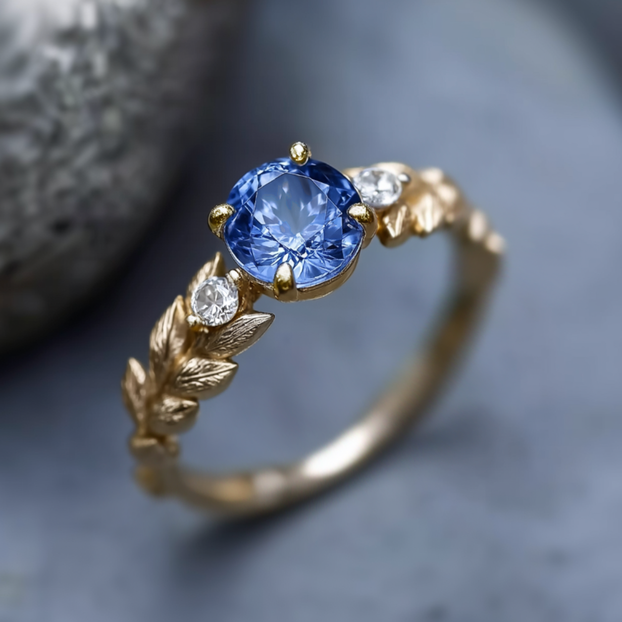 Atlantean 14k Yellow Gold Sapphire Engagement ring, Blue Sapphire Engagement ring