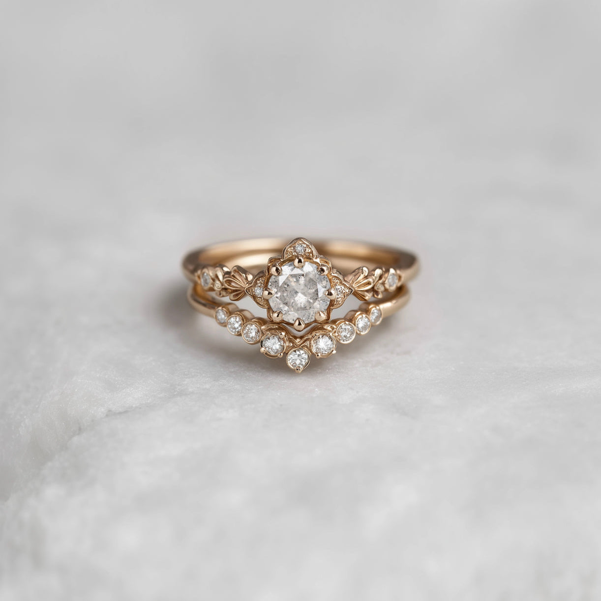 Aurelwen Salt and Pepper Diamond Wedding Rings, Diamond Engagement Ring