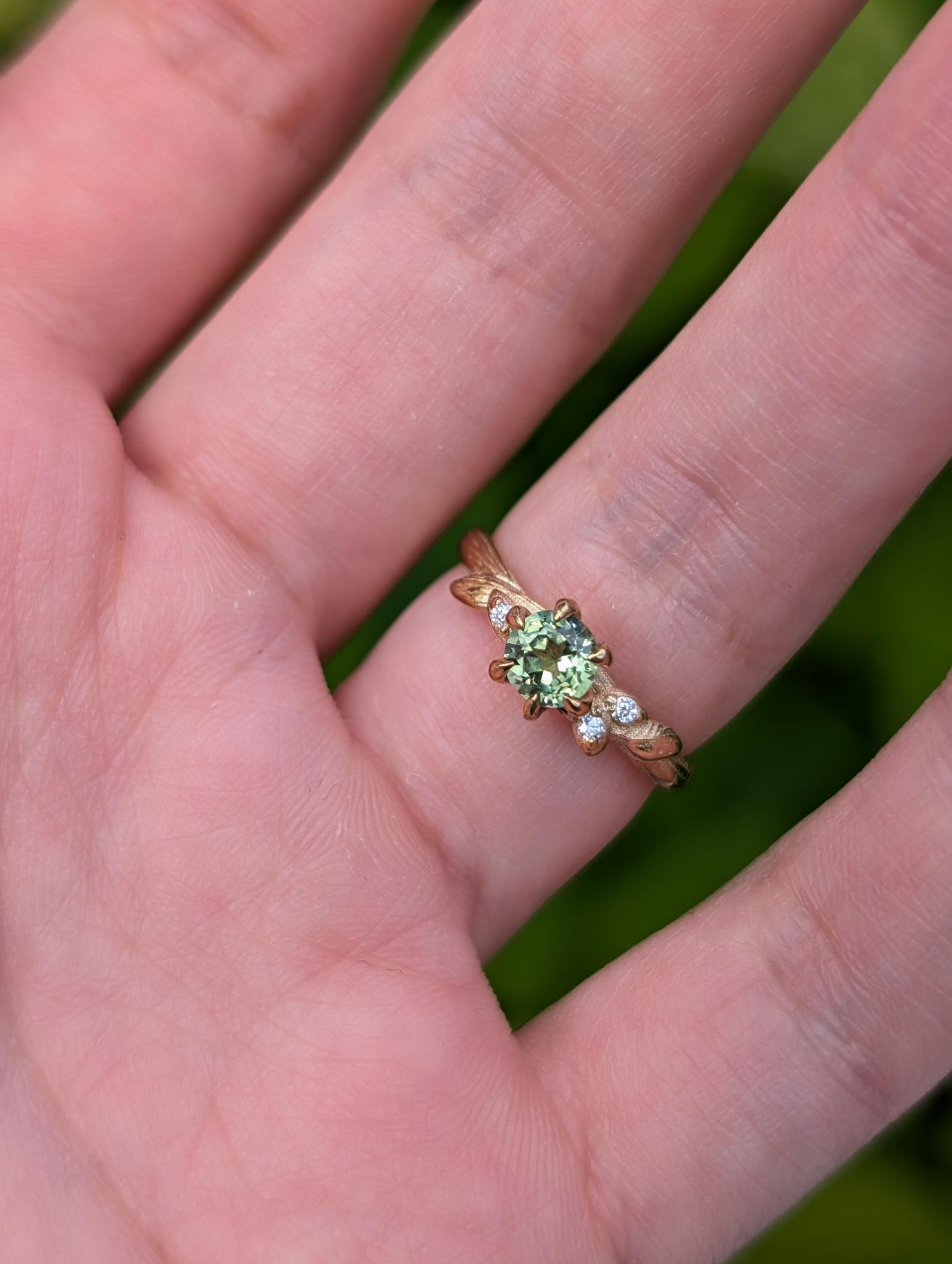 Green Fairy Sapphire ring, Rare Green Blue Sapphire Engagement ring