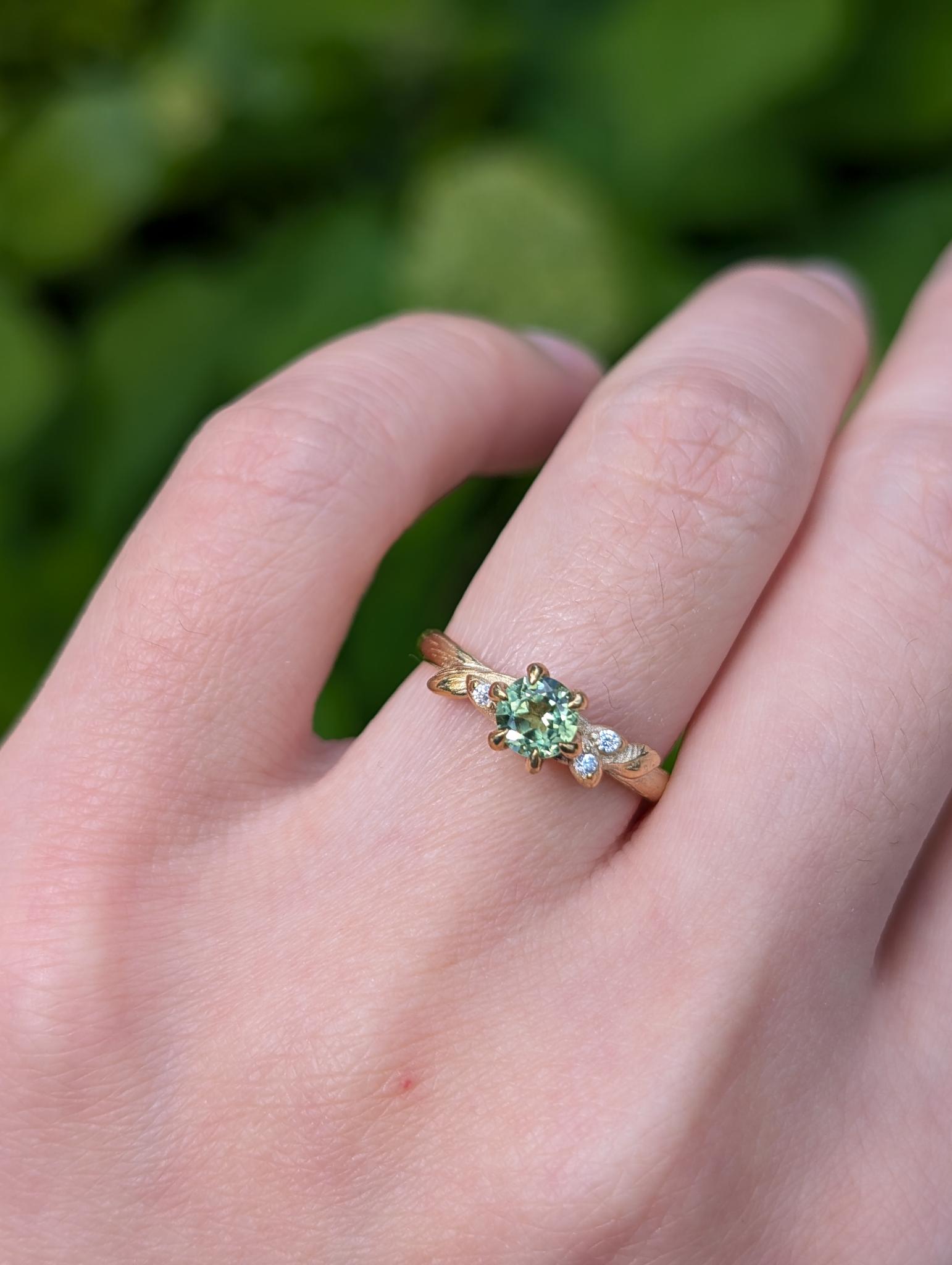 Green Fairy Sapphire ring, Rare Green Blue Sapphire Engagement ring