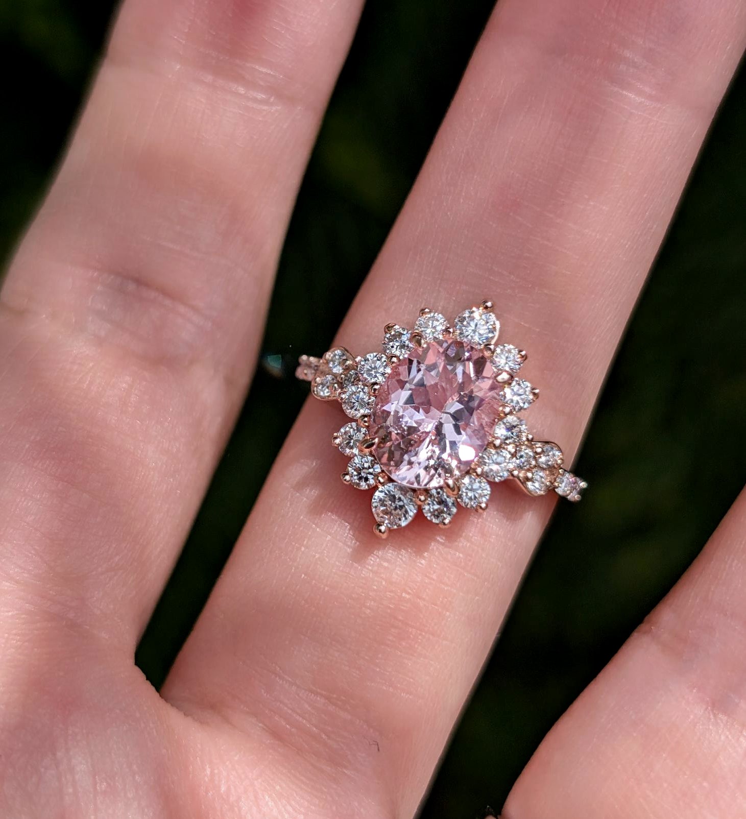 Aurora Rose quartz Ring, 14k Solid Gold Pink Gemstone Engagement Ring