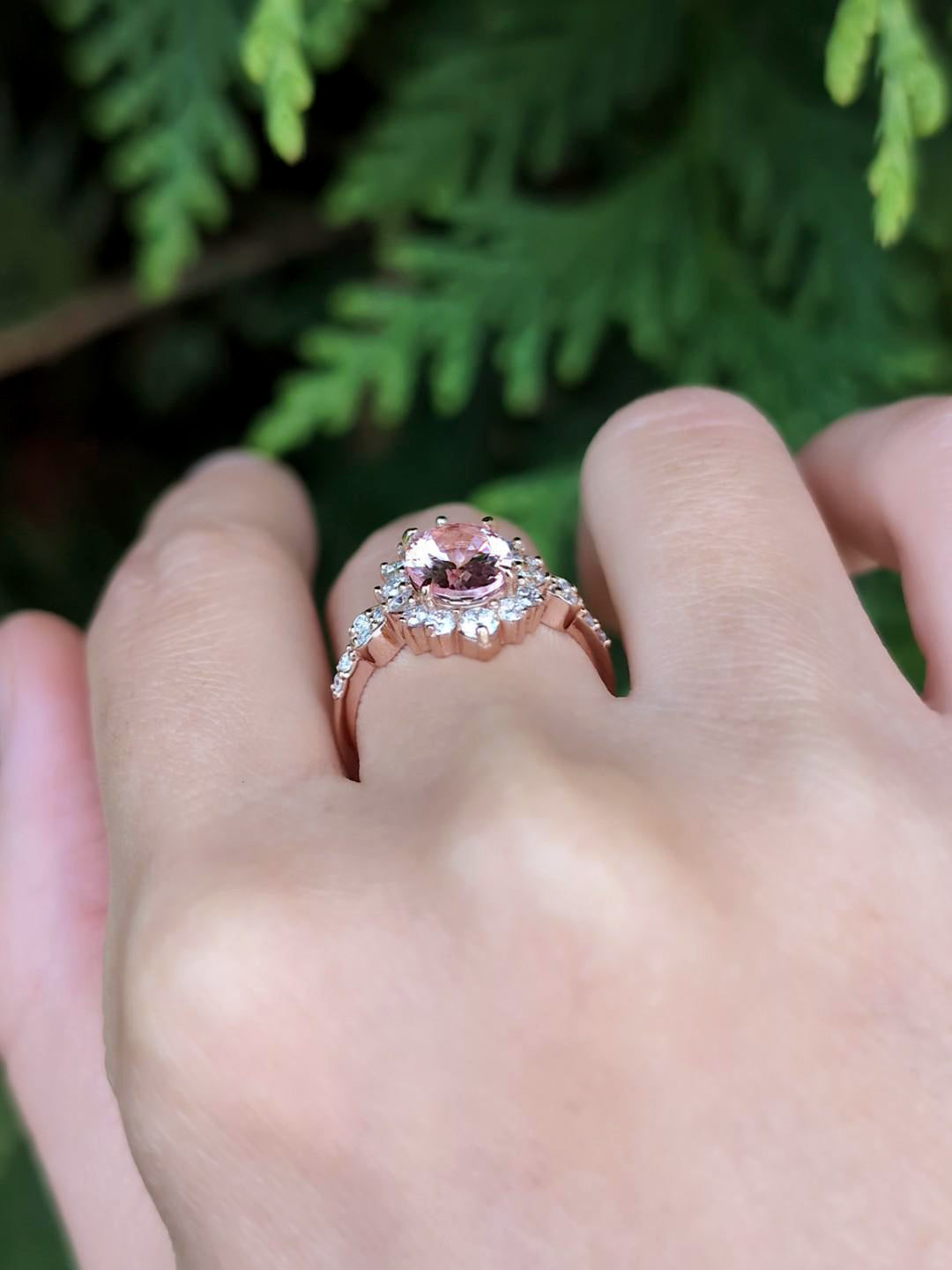 Aurora Rose quartz Ring, 14k Solid Gold Pink Gemstone Engagement Ring