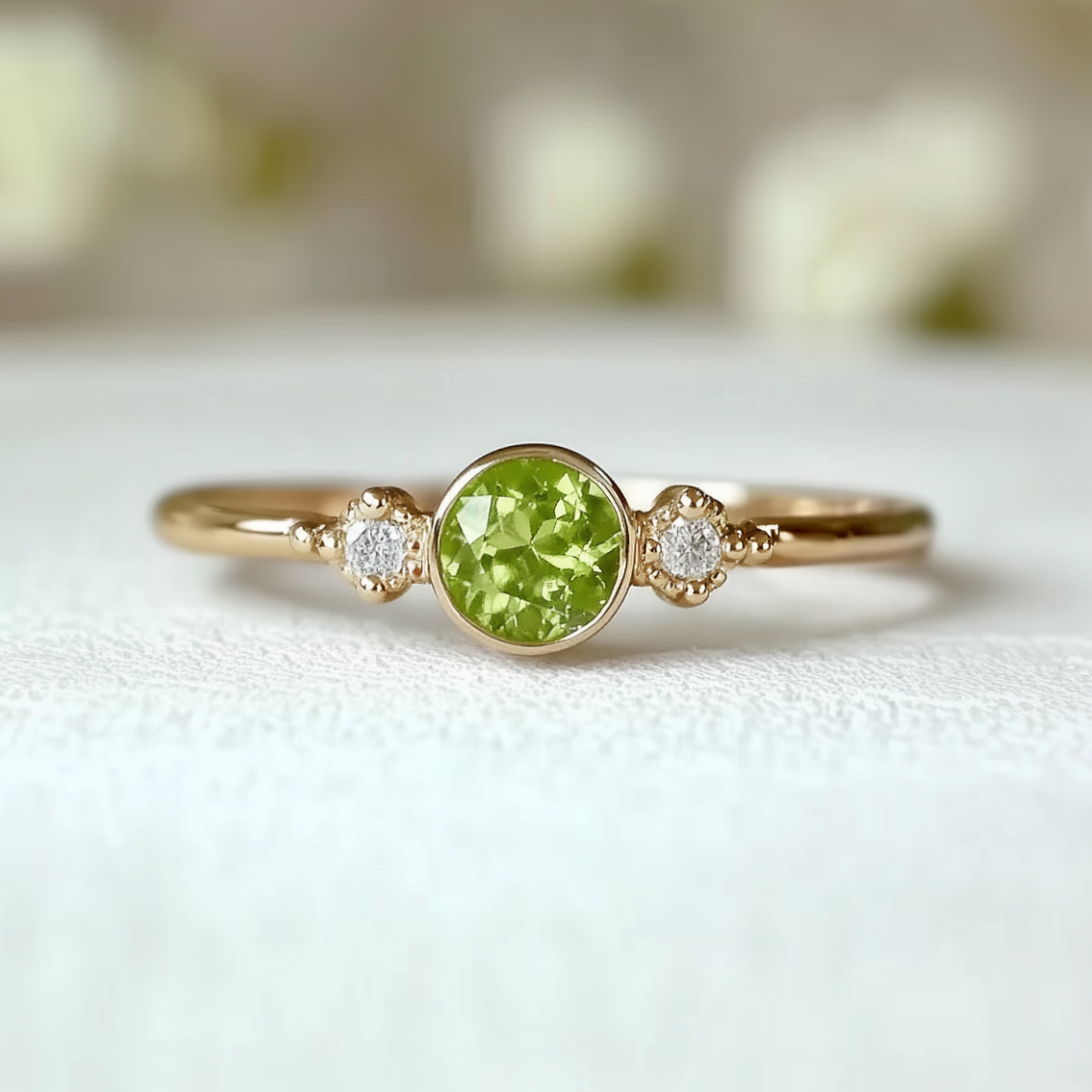 Simple Peridot ring, Solid 14k Gold Peridot Engagement ring