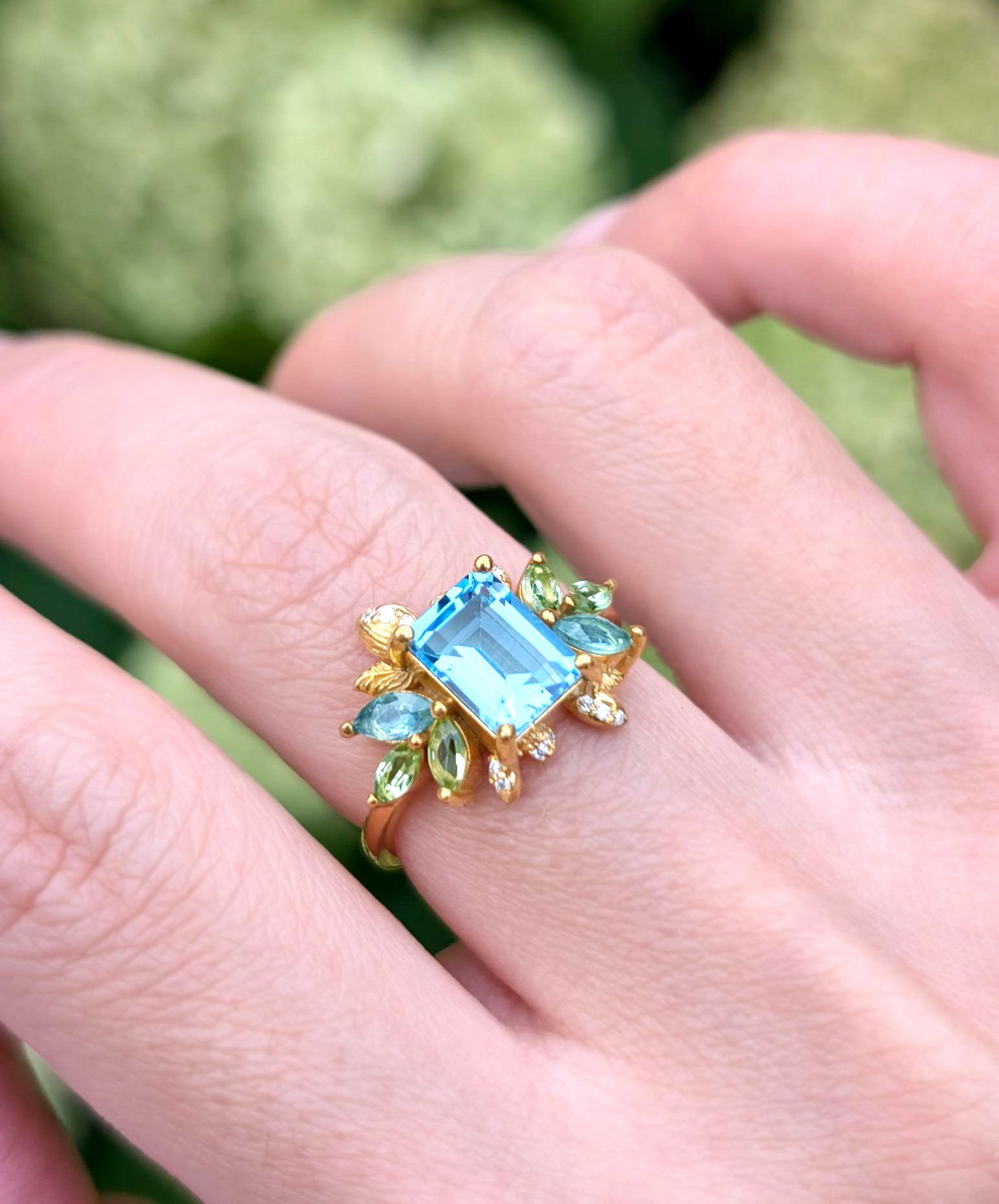 Blooming Birthstone Ring, Blue Topaz Engagement Ring, Topaz Engagement ring