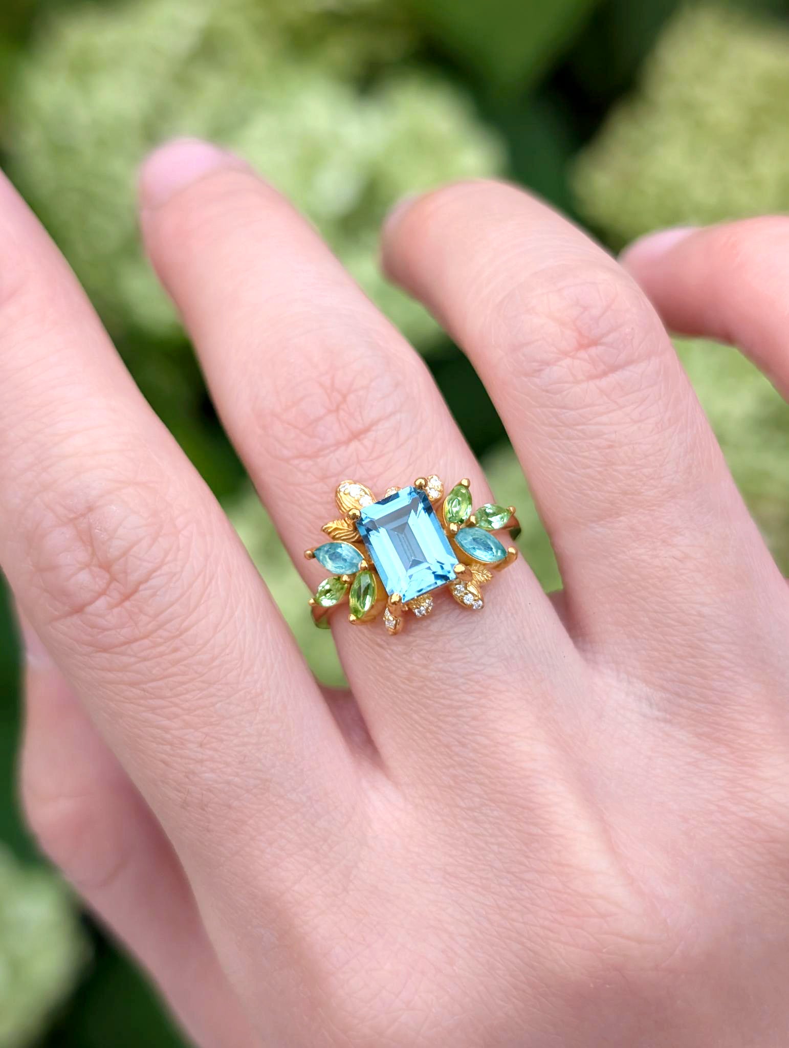 Blooming Birthstone Ring, Blue Topaz Engagement Ring, Topaz Engagement ring