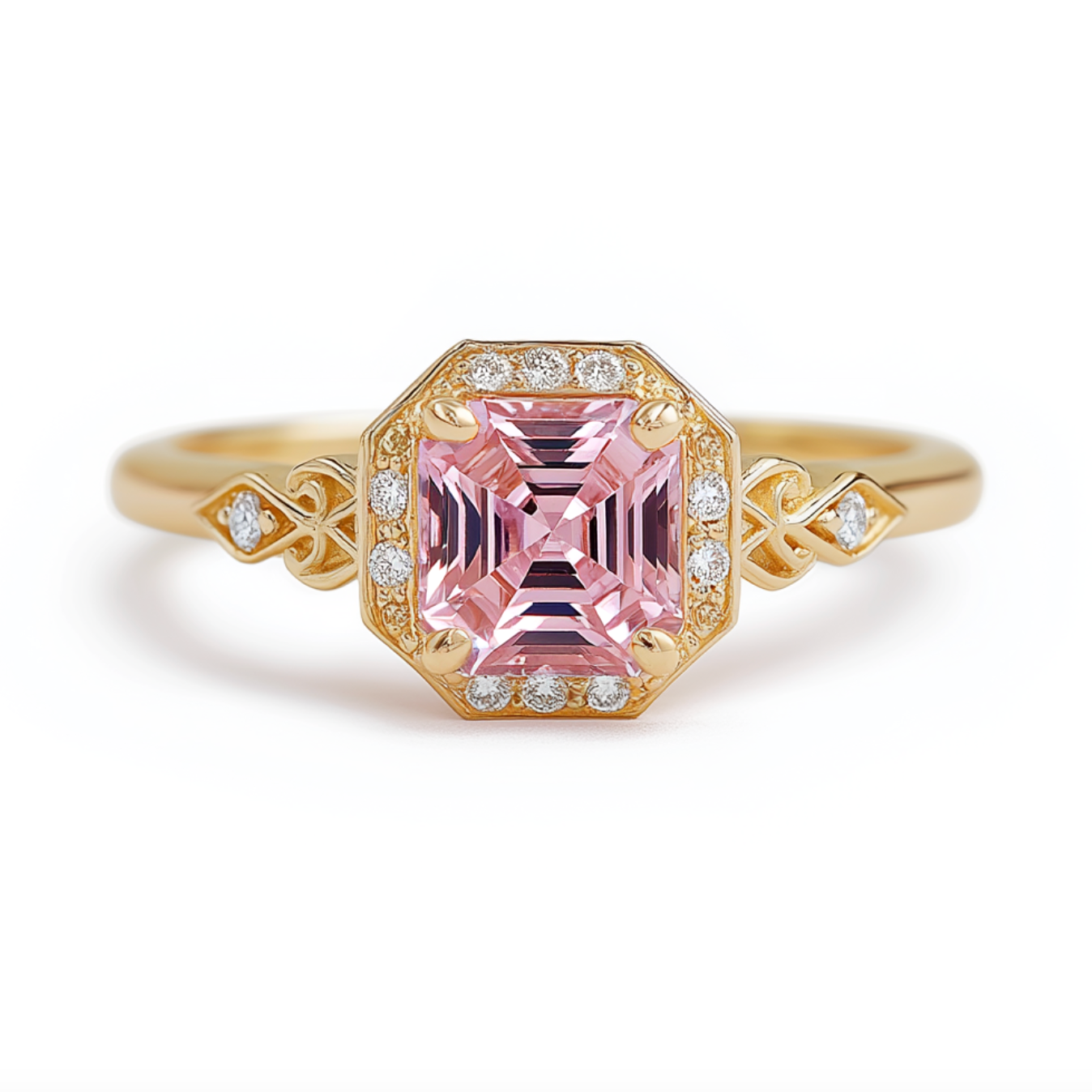 Pink tourmaline Ring, 14k Yellow Gold Engagement Ring, Classic Engagement Ring