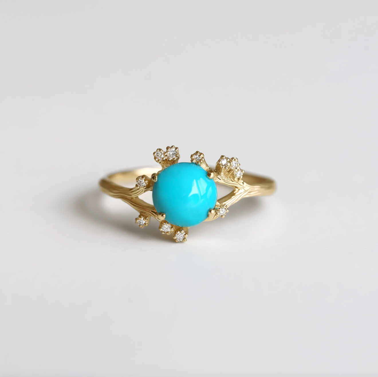 14k Gold Turquoise Engagement ring, Natural Turquoise Engagement ring, Floral Wedding Ring, Statement ring