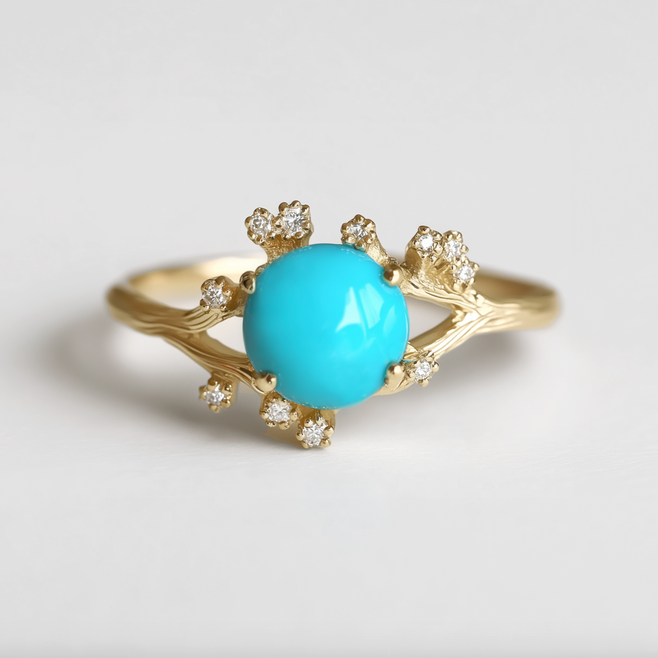 14k Gold Turquoise Engagement ring, Natural Turquoise Engagement ring, Floral Wedding Ring, Statement ring