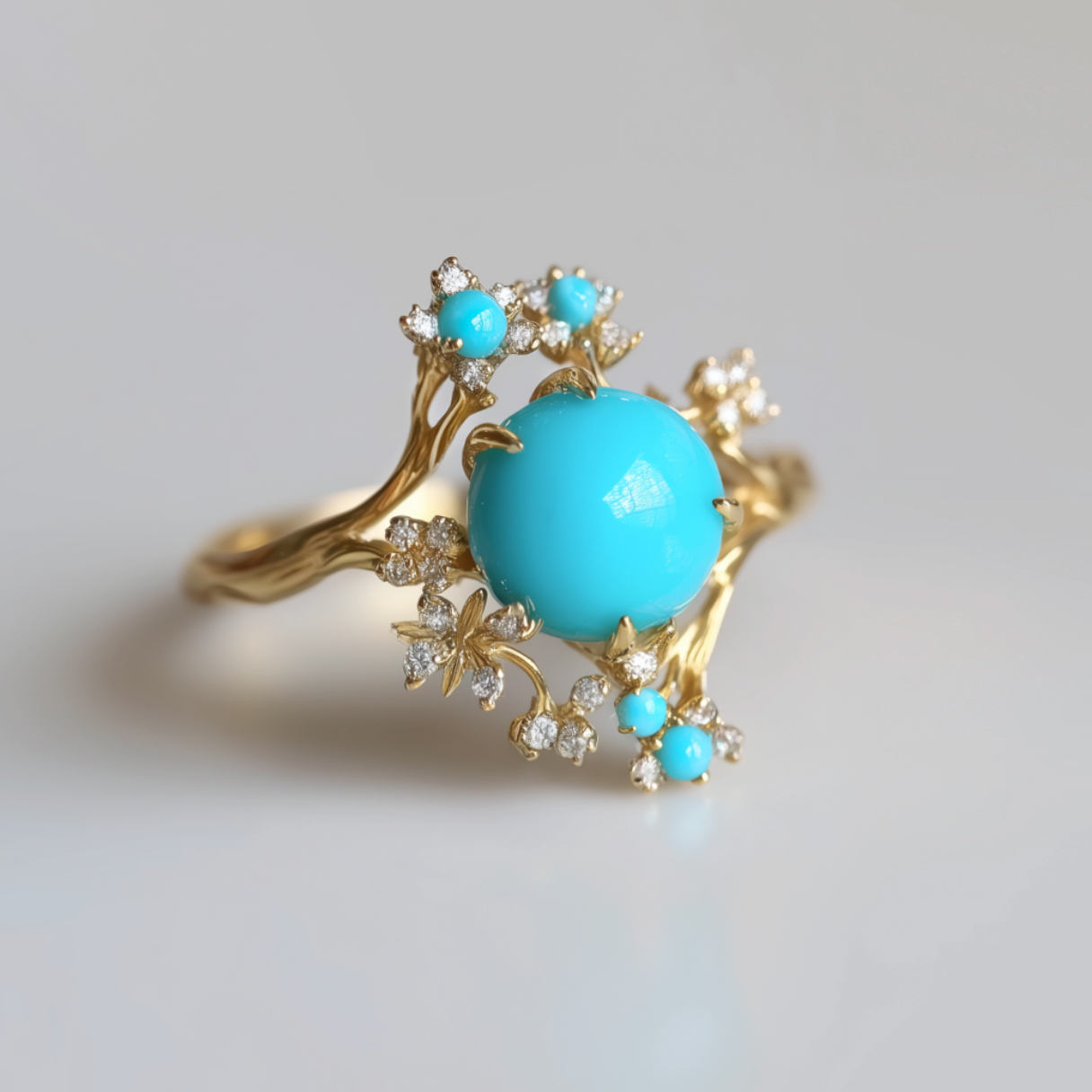 Sleeping Beauty Turquoise Engagement ring, Natural Turquoise Engagement ring, Floral Wedding Ring, Statement ring