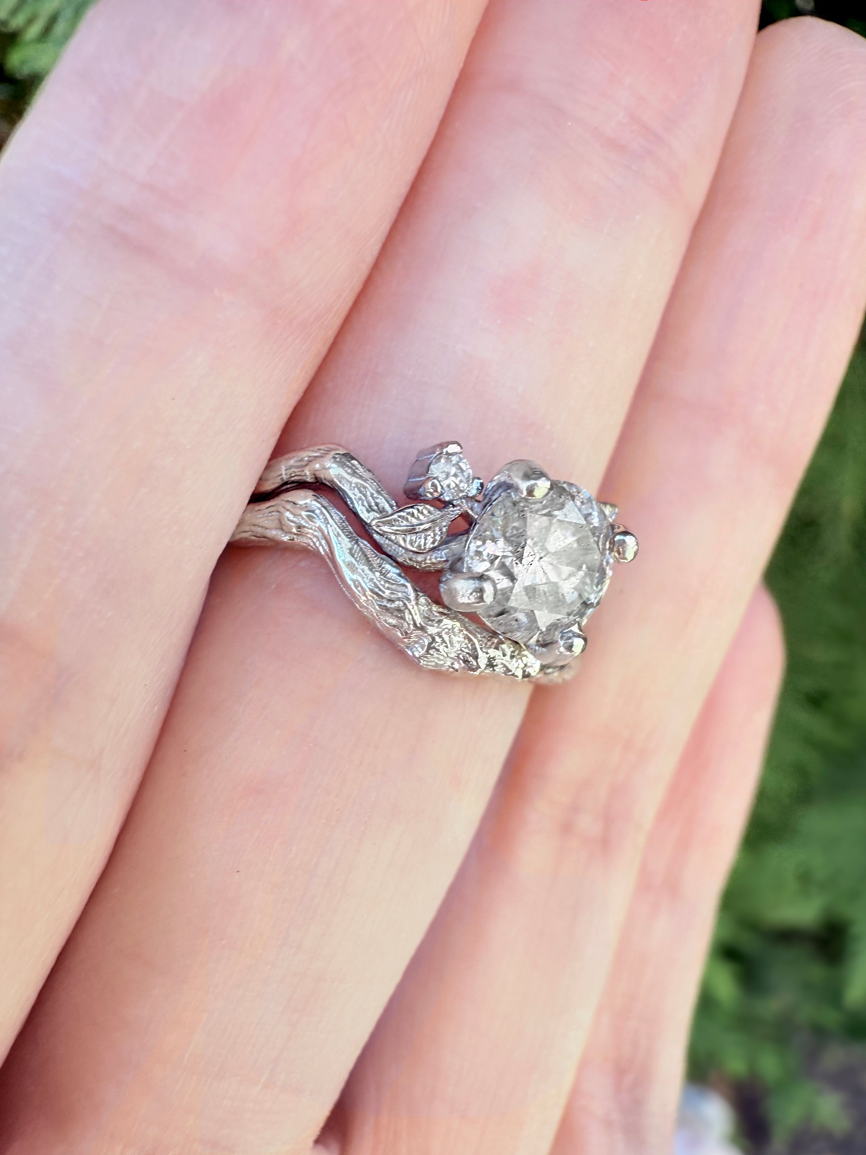 Salt and Pepper Diamond Wedding Rings, 14k Gold Twig Diamond Engagement Ring