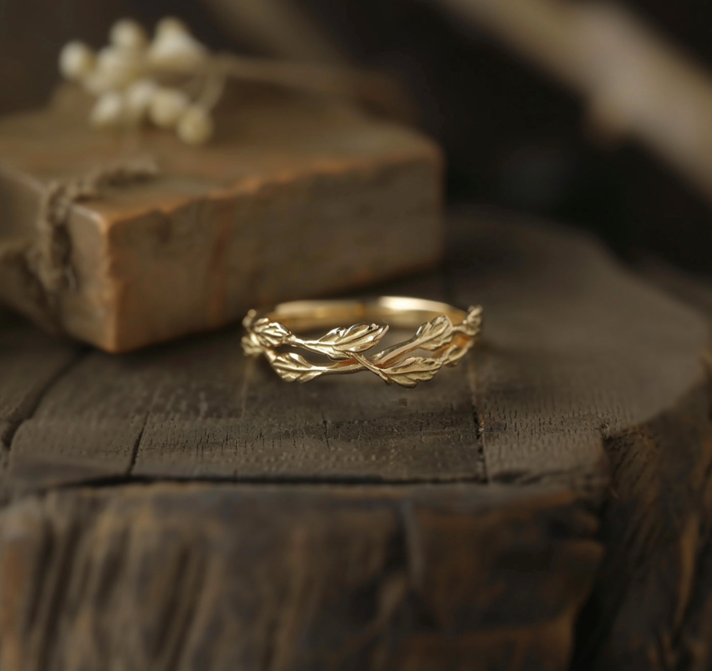 14k Gold Garden Wide Wreath Ring, Wedding Band for Women