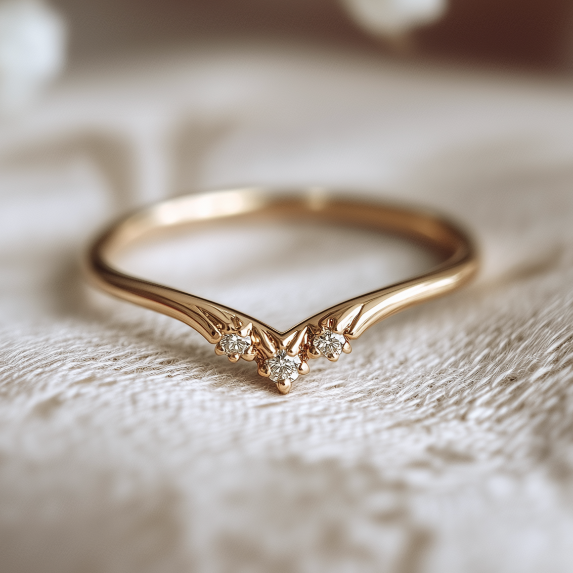 Simple Gold Diamond V shaped Wedding Ring, Wedding stacking ring, Matching band