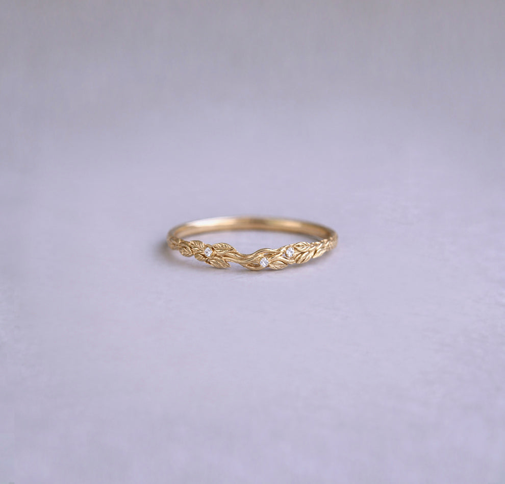 Willowvine Diamond Wedding Band, Curved Diamond Wedding Ring For Women