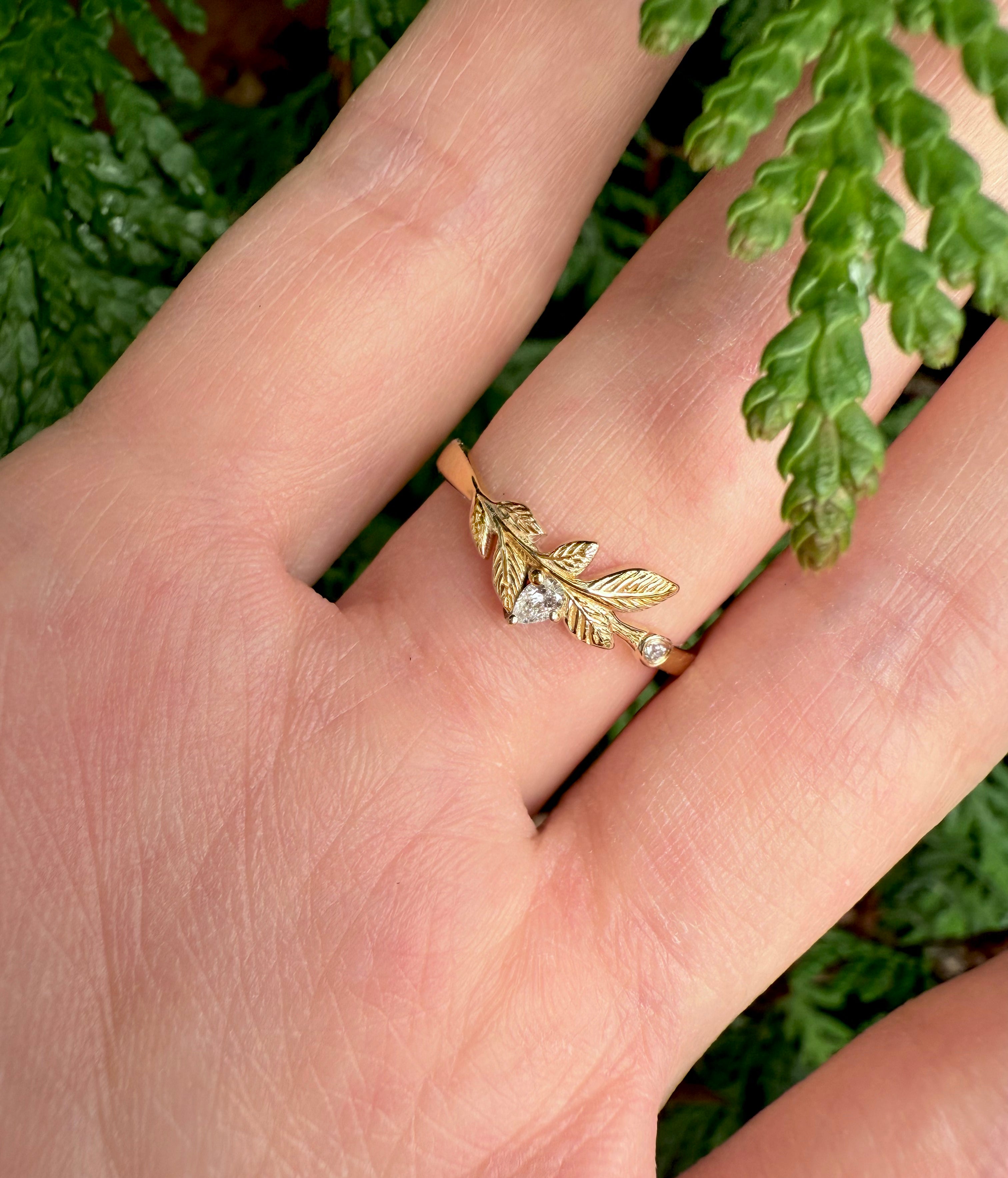 Whispering Leaves Diamond Wedding Band, Diamond Wedding Ring, Matching Band