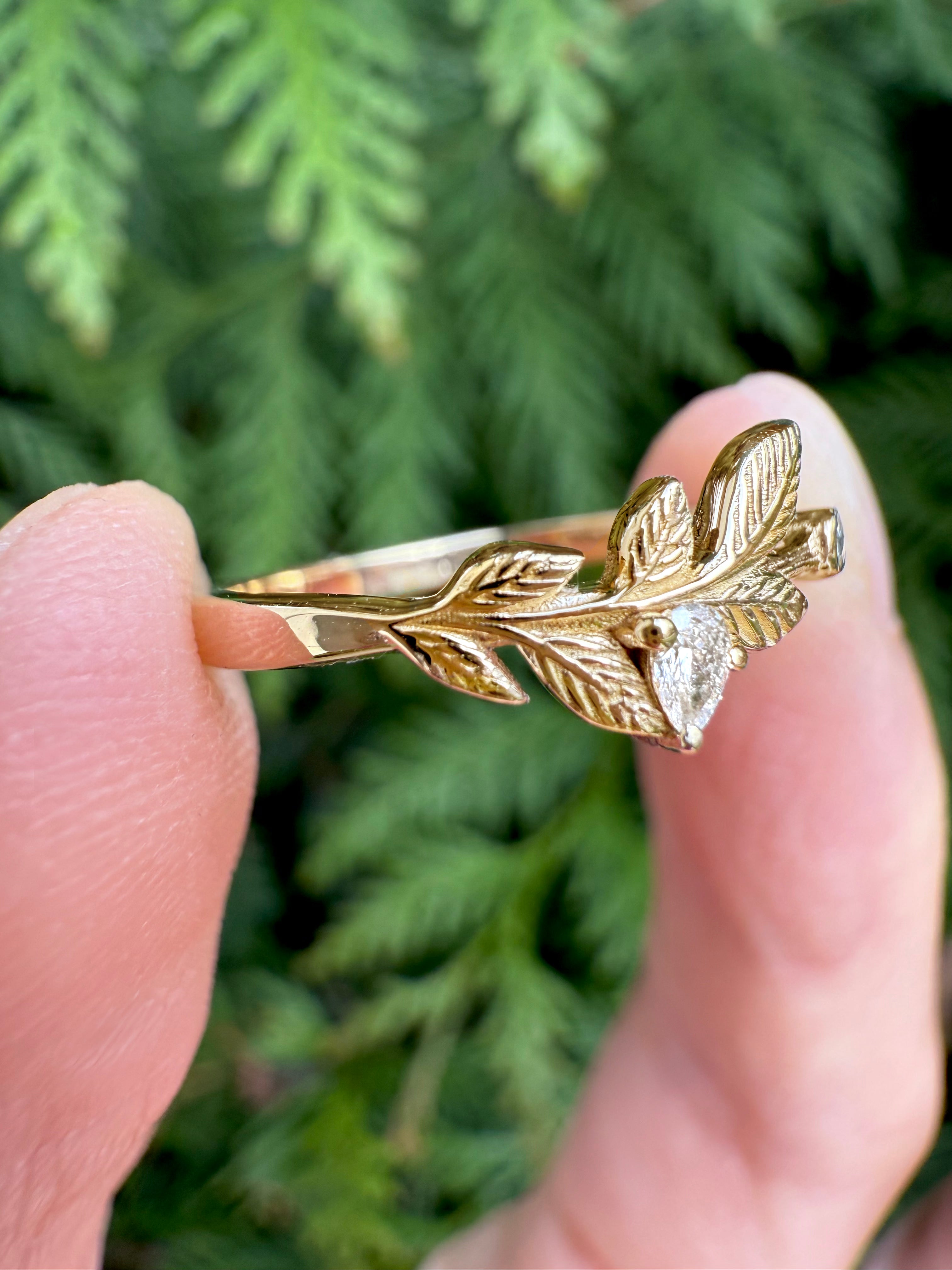 Whispering Leaves Diamond Wedding Band, Diamond Wedding Ring, Matching Band