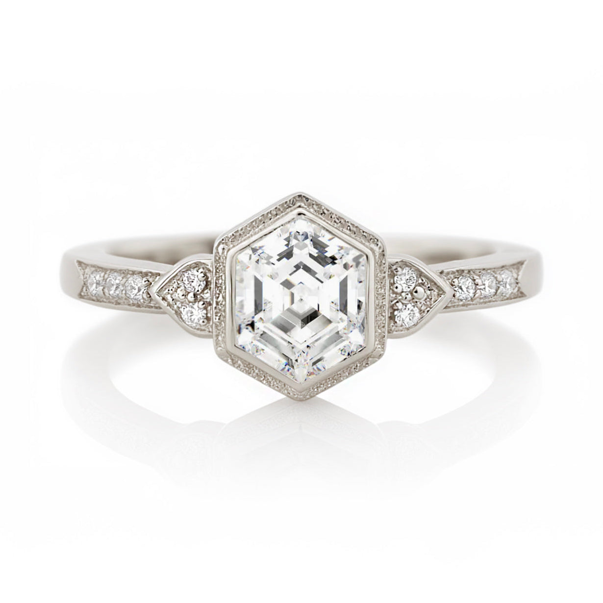 Hexagon Diamond Engagement Ring, 14k Gold Lab Diamond Engagement ring