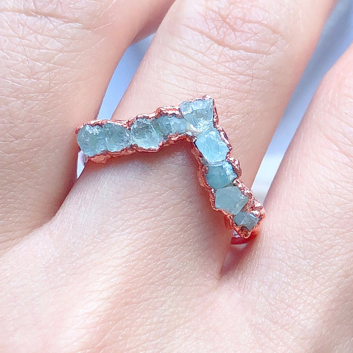 JadedDesignNYC Raw Aquamarine Wedding Ring , Aquamarine Stackable Rings, Raw Stone Ring