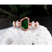 Load image into Gallery viewer, JadedDesignNYC Raw Emerald Ring for Women, Multistone Statement Ring, Raw Herkimer Diamond Ring, Birthstone RIng, Emerald Diamond Stackable ring
