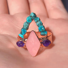 Load image into Gallery viewer, JadedDesignNYC Raw Rose Quartz-Turquoise stacking Rings
