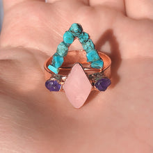 Load image into Gallery viewer, JadedDesignNYC Raw Rose Quartz-Turquoise stacking Rings
