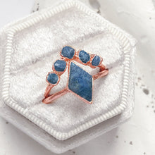 Load image into Gallery viewer, JadedDesignNYC Raw Sapphire Wedding Ring, Raw Blue Sapphire Engagement Ring, Rose Gold Sapphire Ring
