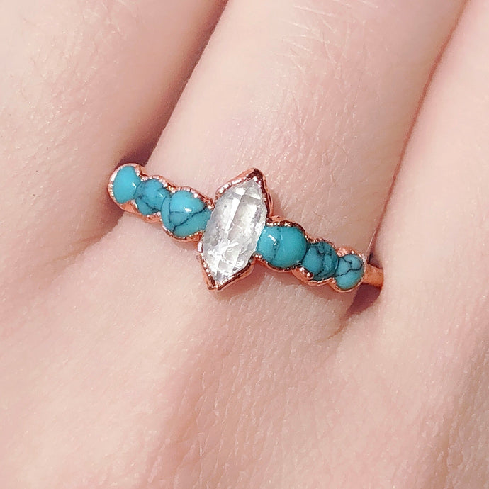 JadedDesignNYC Raw Turquoise-Diamond Engagement Ring, Dainty Gemstone Ring