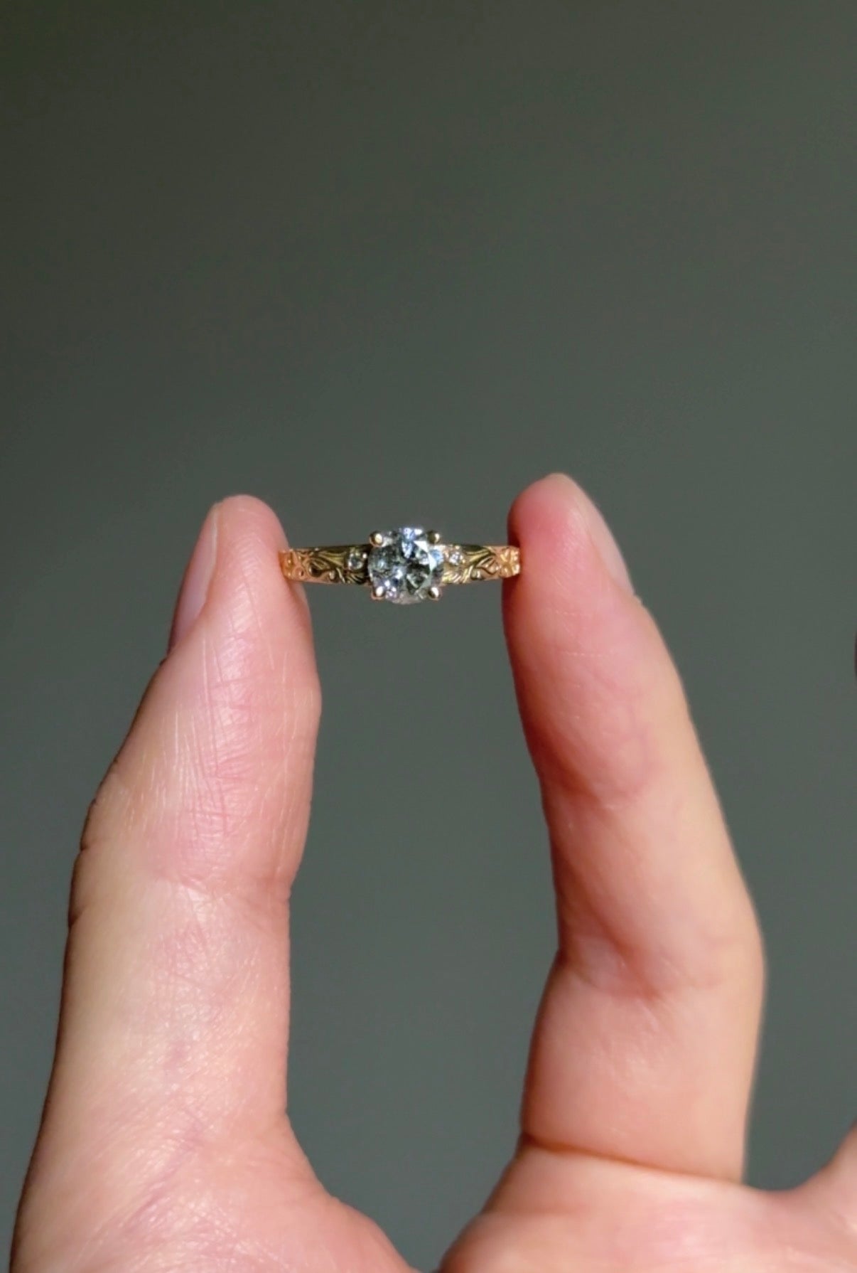 Salt and Pepper Diamond Wedding Ring, Engraved Salt and Pepper Diamond Ring